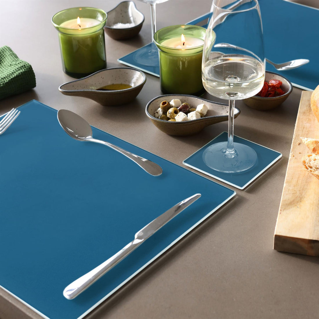 12pc 40cm x 30cm Blue Glass Placemats &amp; Coasters Set