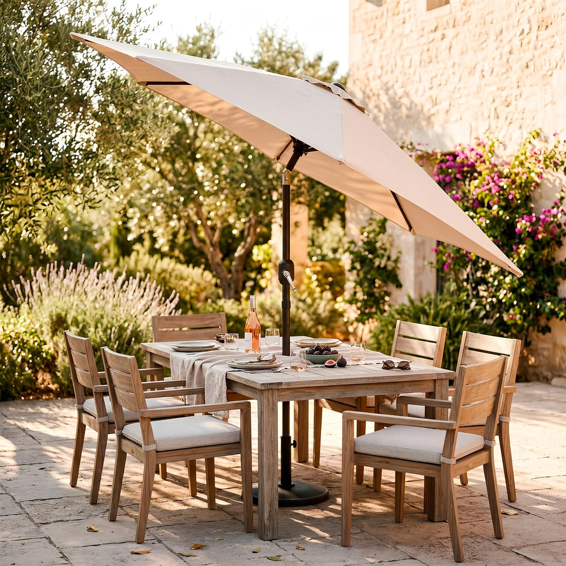 2.7M Tilting Garden Parasol and Base Set - Natural