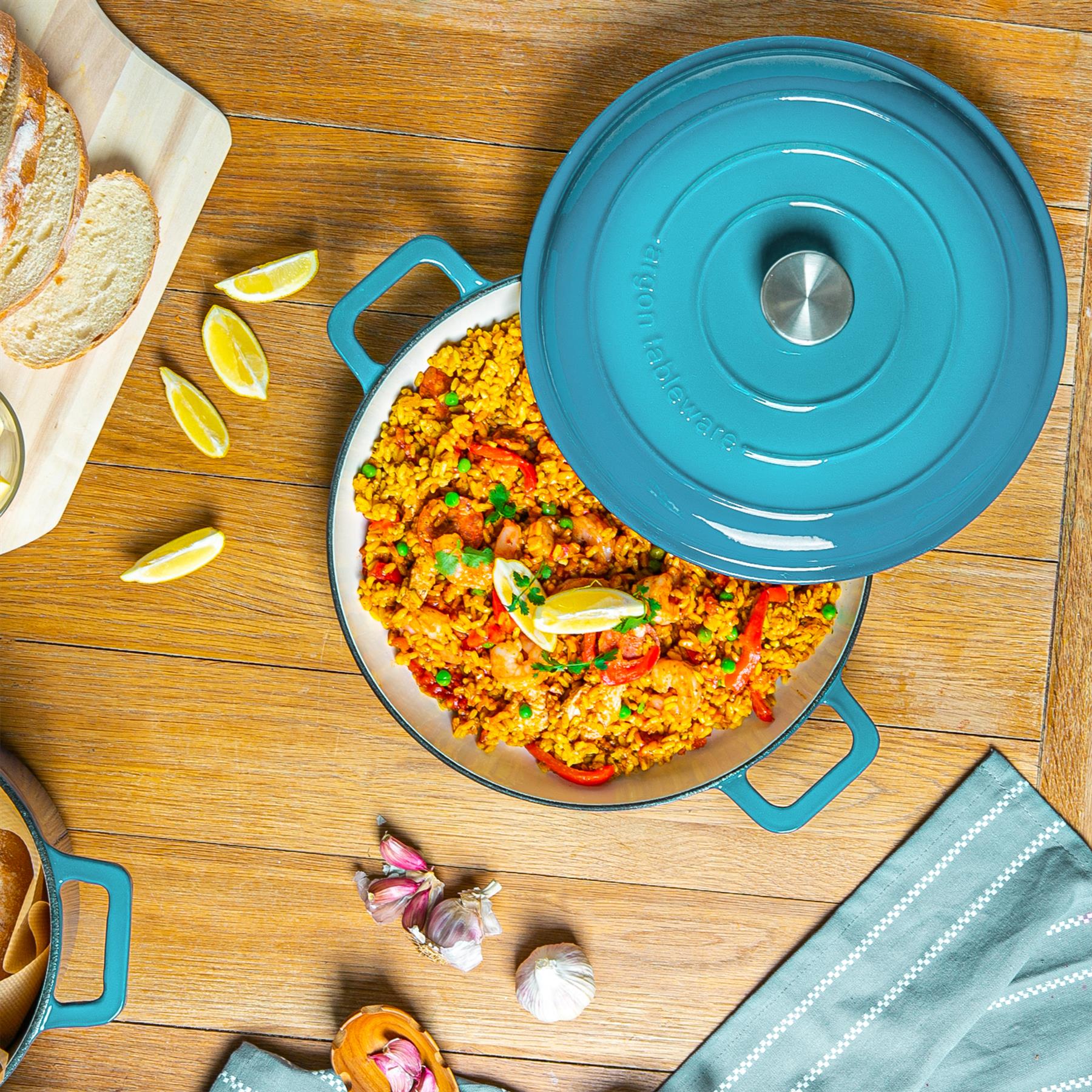 2.3L Teal Ombre Cast Iron Shallow Casserole Dish