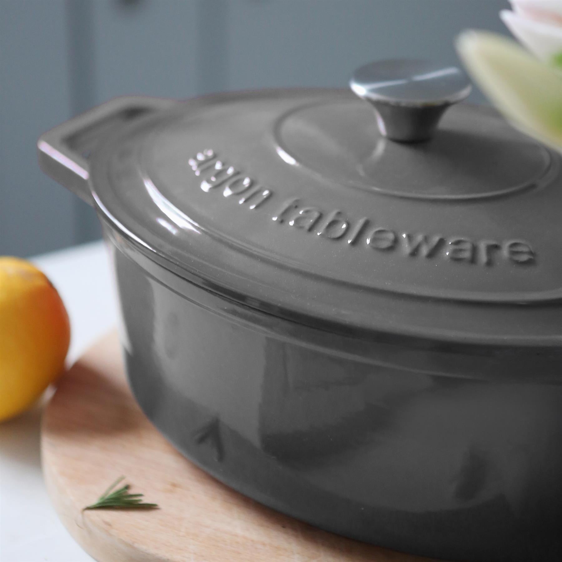 4.68L Dark Grey Oval Cast Iron Casserole Dish