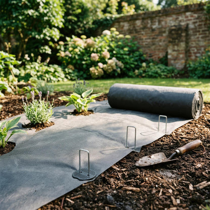 100gsm Weed Control Fabric with Pegs &amp; Plates - 1M x 10M (1 Roll)