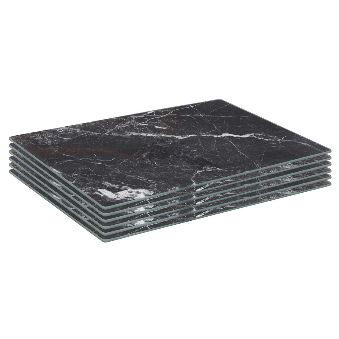 Black Marble-Effect 30cm x 20cm Rectangular Glass Placemats - Pack of 6