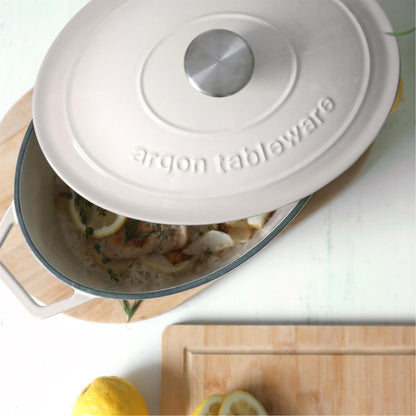 4.68L Pebble Gloss Oval Cast Iron Casserole Dish