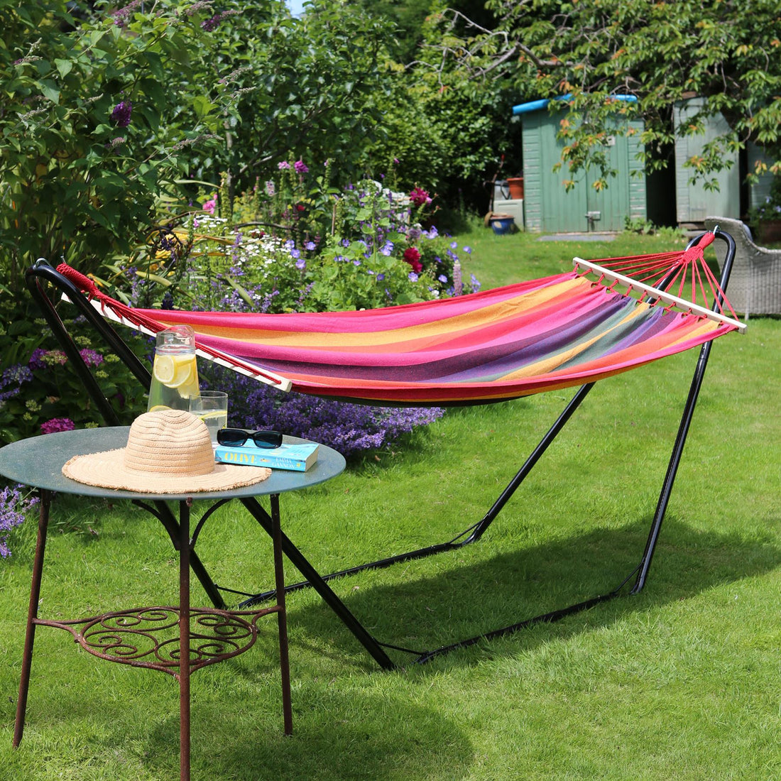 200cm x 80cm Deluxe Multicoloured Striped Cotton Garden Hammock