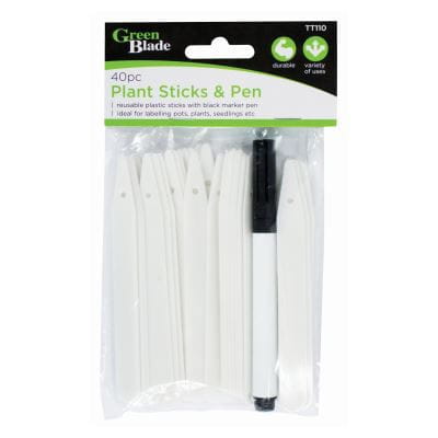 40pc White Plastic Plant Marker & Pen Set - By Green Blade