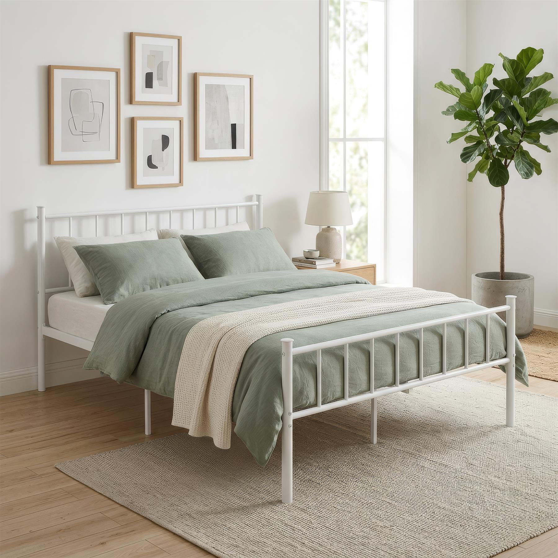 Double Metal Bed Frame - 4ft 6" - White