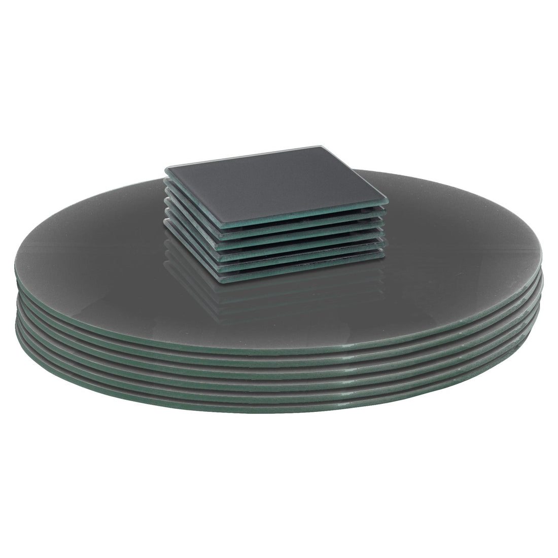 12pc Grey Round Glass Placemats &amp; Square Coasters Set