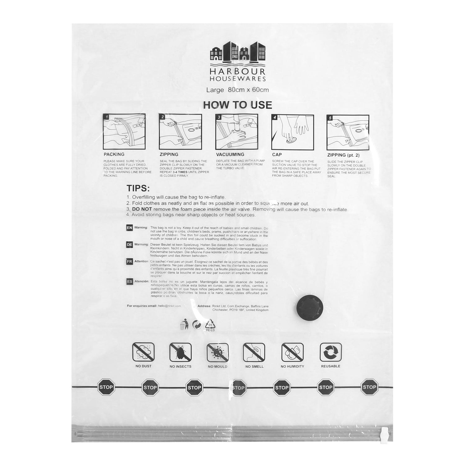 Vacuum Storage Bags with Hand Pump - Large (60 x 80cm) - Grey - Pack of 5