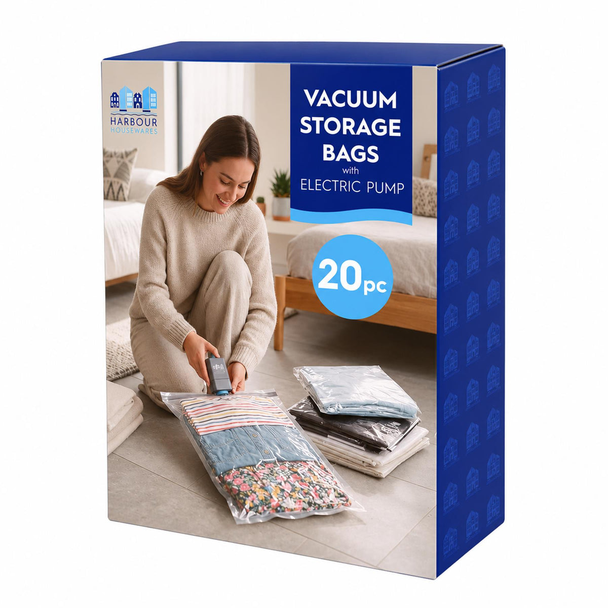 20 Piece Vacuum Storage Bag Set with Electric Pump - 3 Sizes