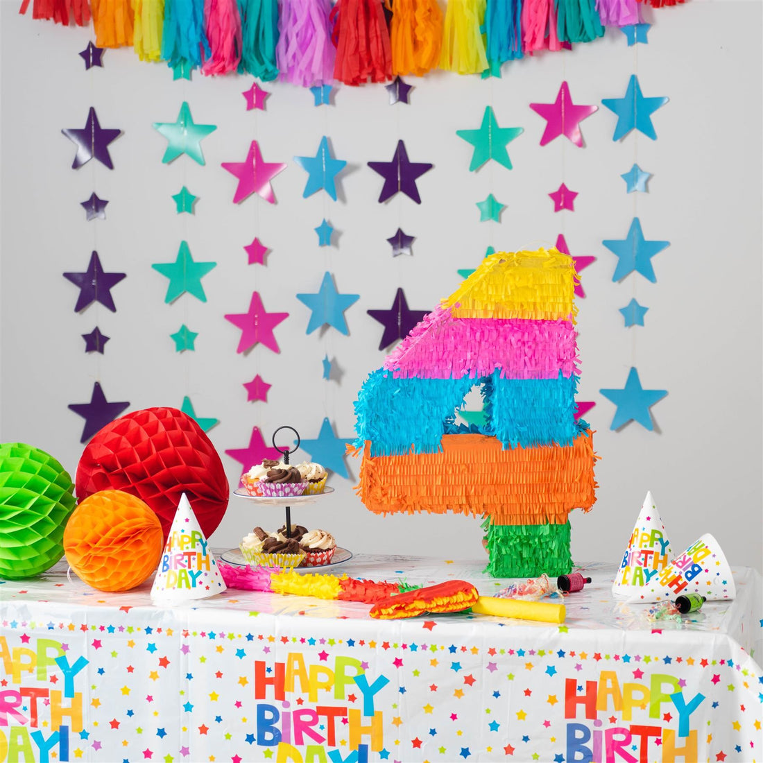 Large Number 4 Pinata Party Set with Blue Stick