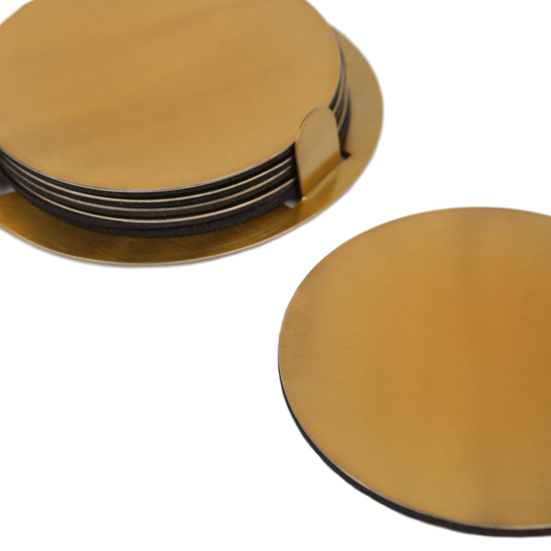 Round Stainless Steel Coasters & Holder - Pack of 6 - By Excellent Houseware