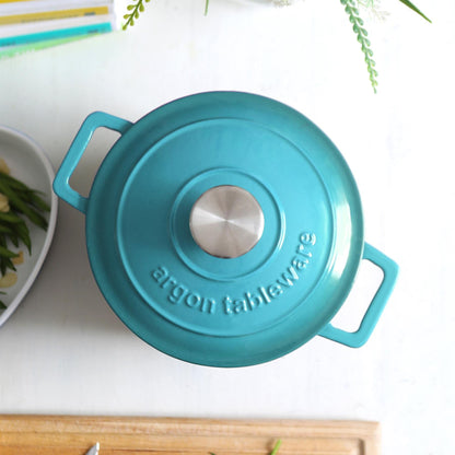 2.8L Teal Ombre Round Cast Iron Casserole Dish