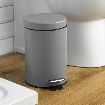 3L Grey Round Stainless Steel Bathroom Pedal Bin