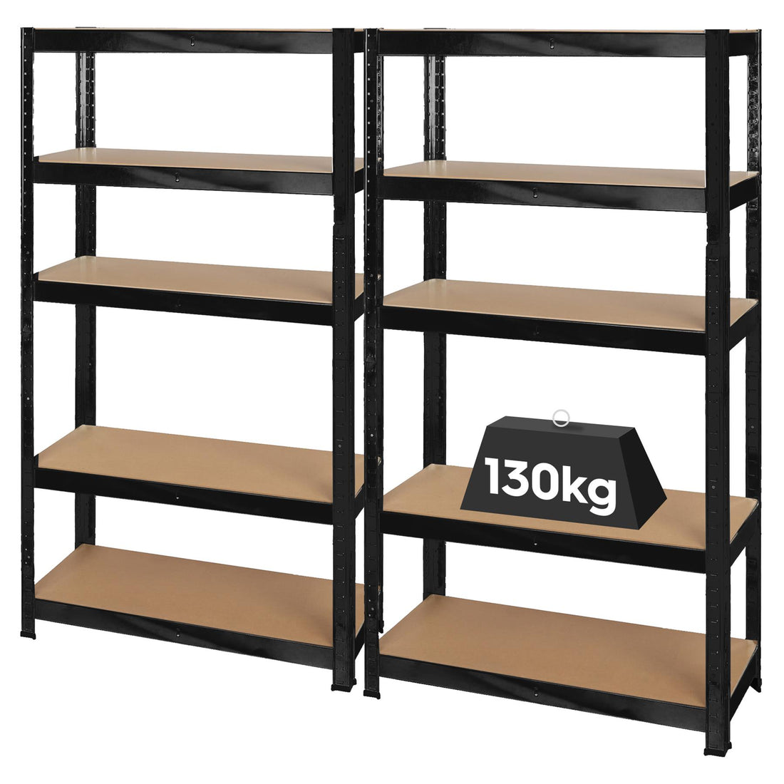 2pc 5-Tier Matt Black Galvanised Steel Garage Shelving Units Set - 75cm x 30cm x 150cm