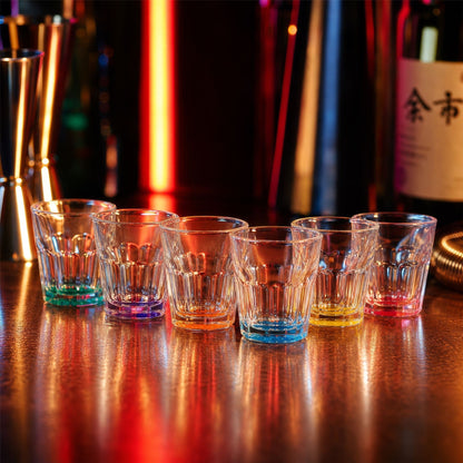 55ml Panelled Shot Glasses with Coloured Base - Pack of Six