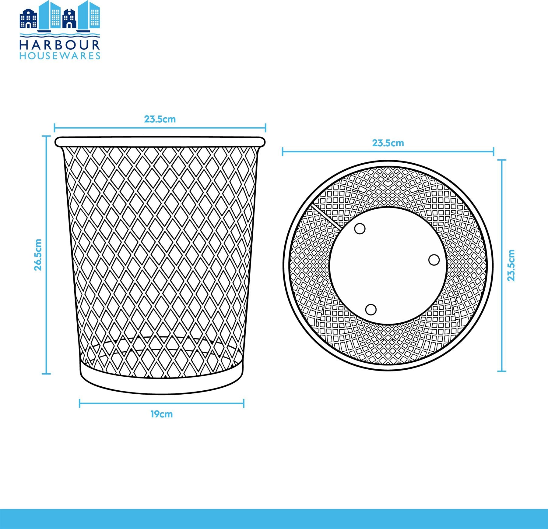 Round Metal Waste Paper Bin - Black
