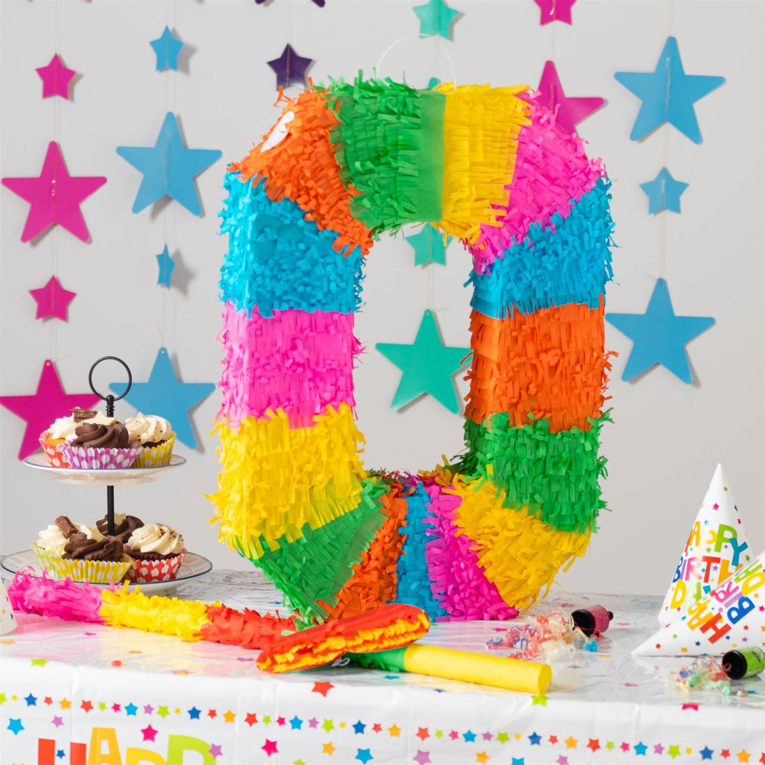 Large Number 0 Pinata Party Set with Blue Stick