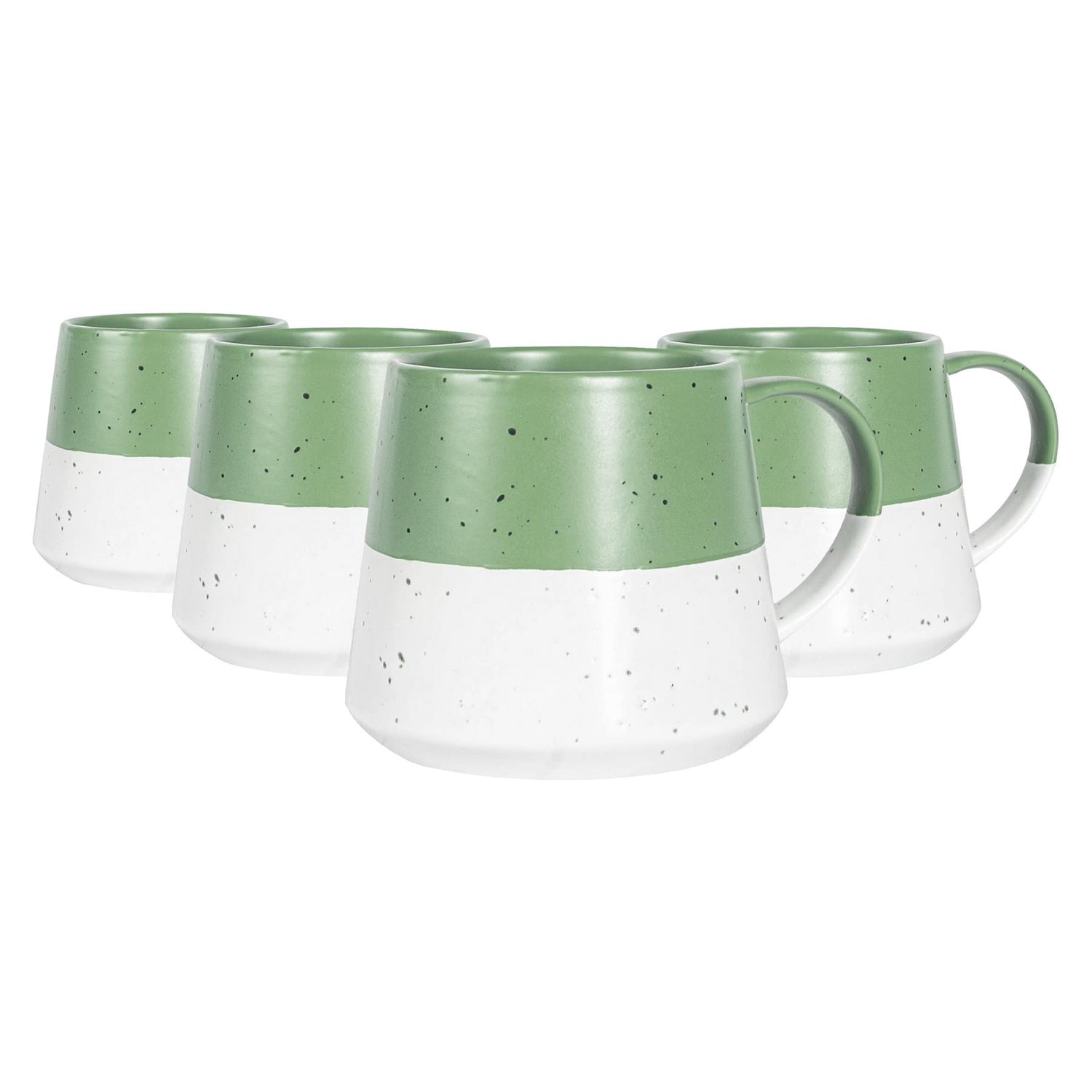 370ml Colour Block Flecked Stoneware Belly Mugs - Sage - Pack of 4