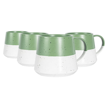 370ml Colour Block Flecked Stoneware Belly Mugs - Sage - Pack of 4