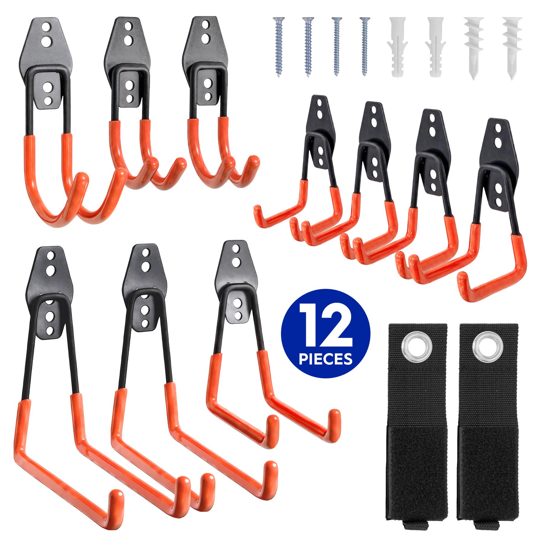 12 Piece Garage Hook Set - 5 Sizes - Black/Orange
