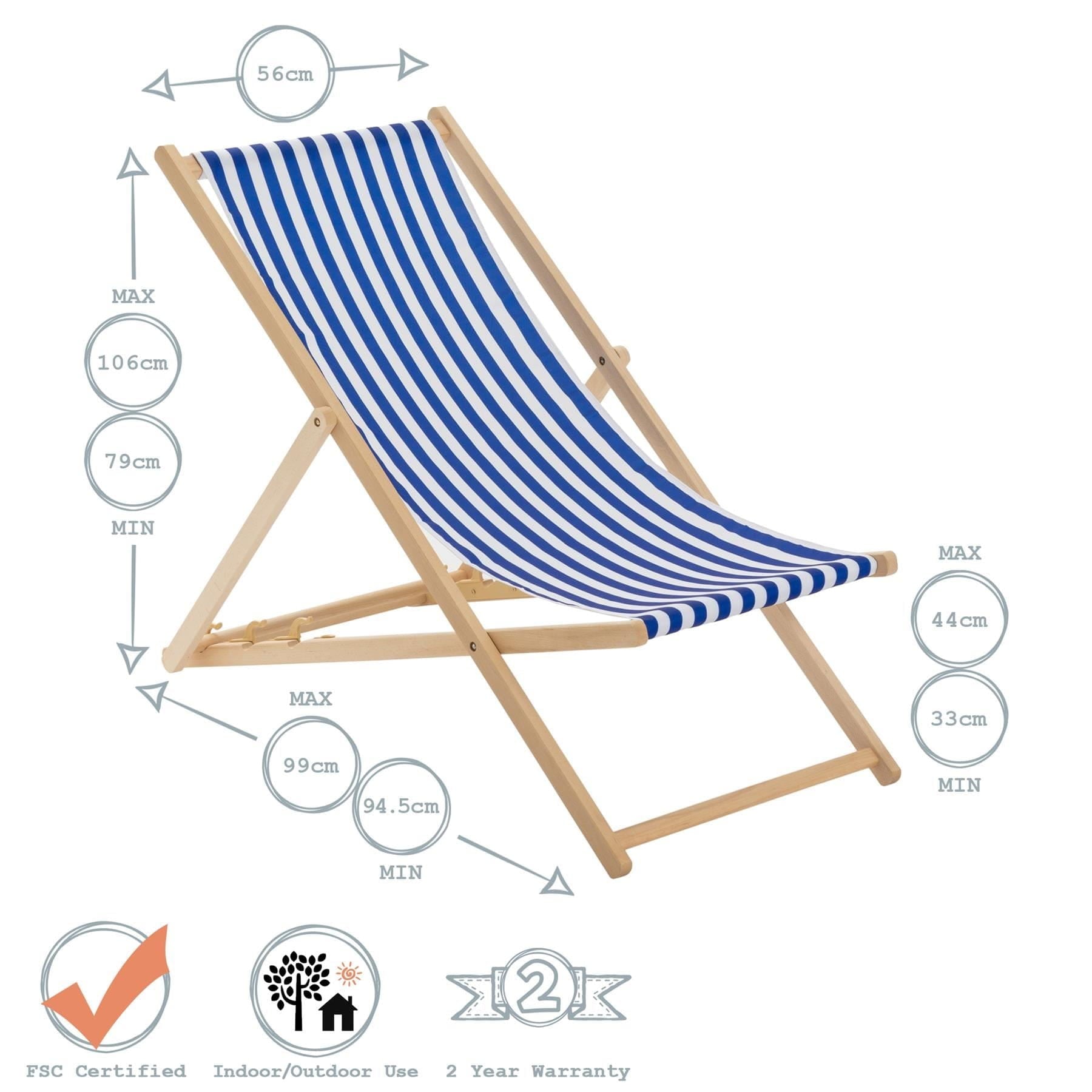 Sage Grey Stripe Folding Wooden Deck Chair