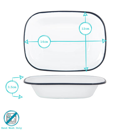16 x 12cm White Enamel Pie Dishes - Navy - Pack of 6