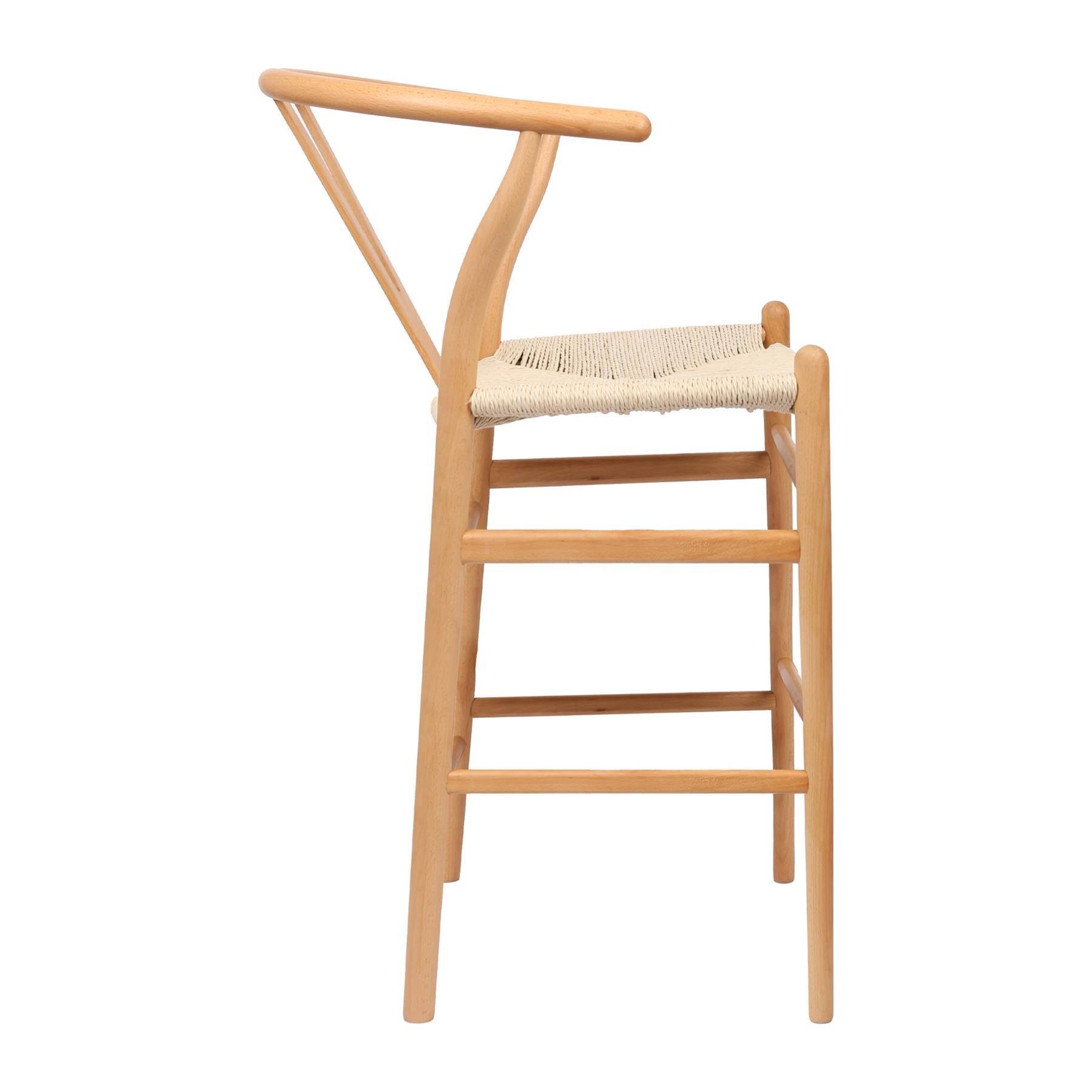Beige Wooden Wishbone Bar Stool