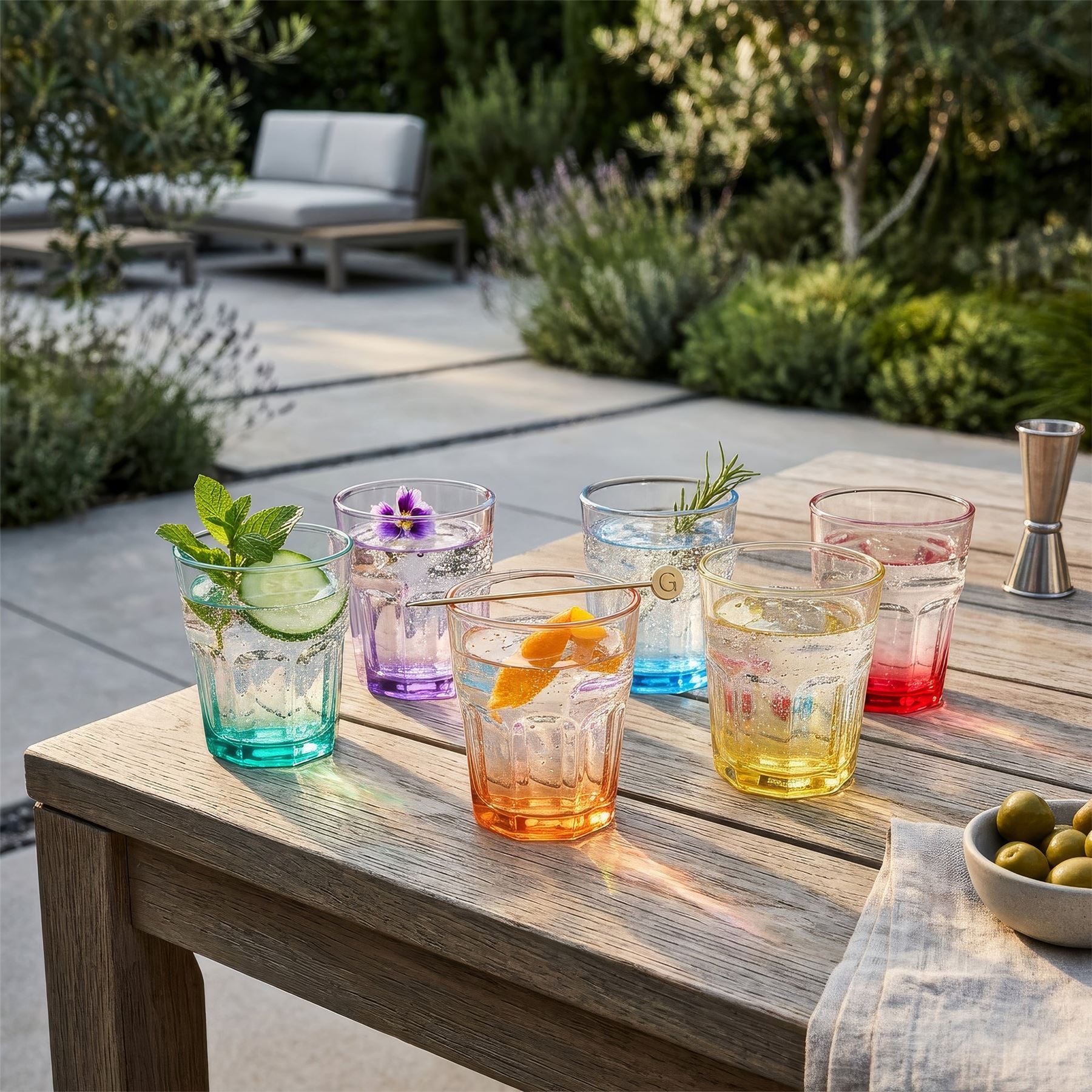 285ml Panelled Glass Tumblers with Coloured Base - Pack of Six