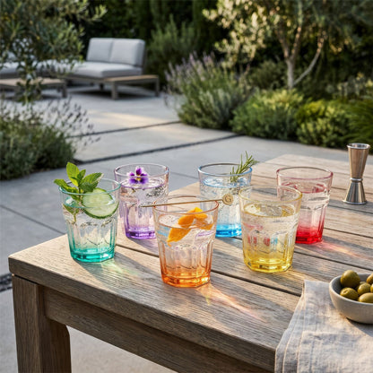 285ml Panelled Glass Tumblers with Coloured Base - Pack of Six