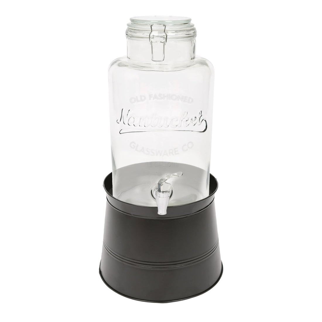 6.5L Glass Drinks Dispenser with Tap &amp; Black Bucket Stand