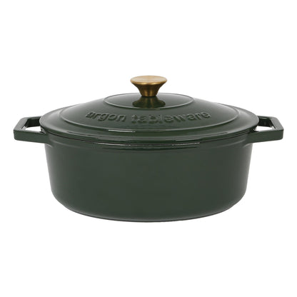 4.68L Dark Green Oval Cast Iron Casserole Dish