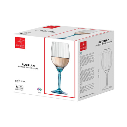380ml Blue Florian White Wine Glasses - Pack of Six