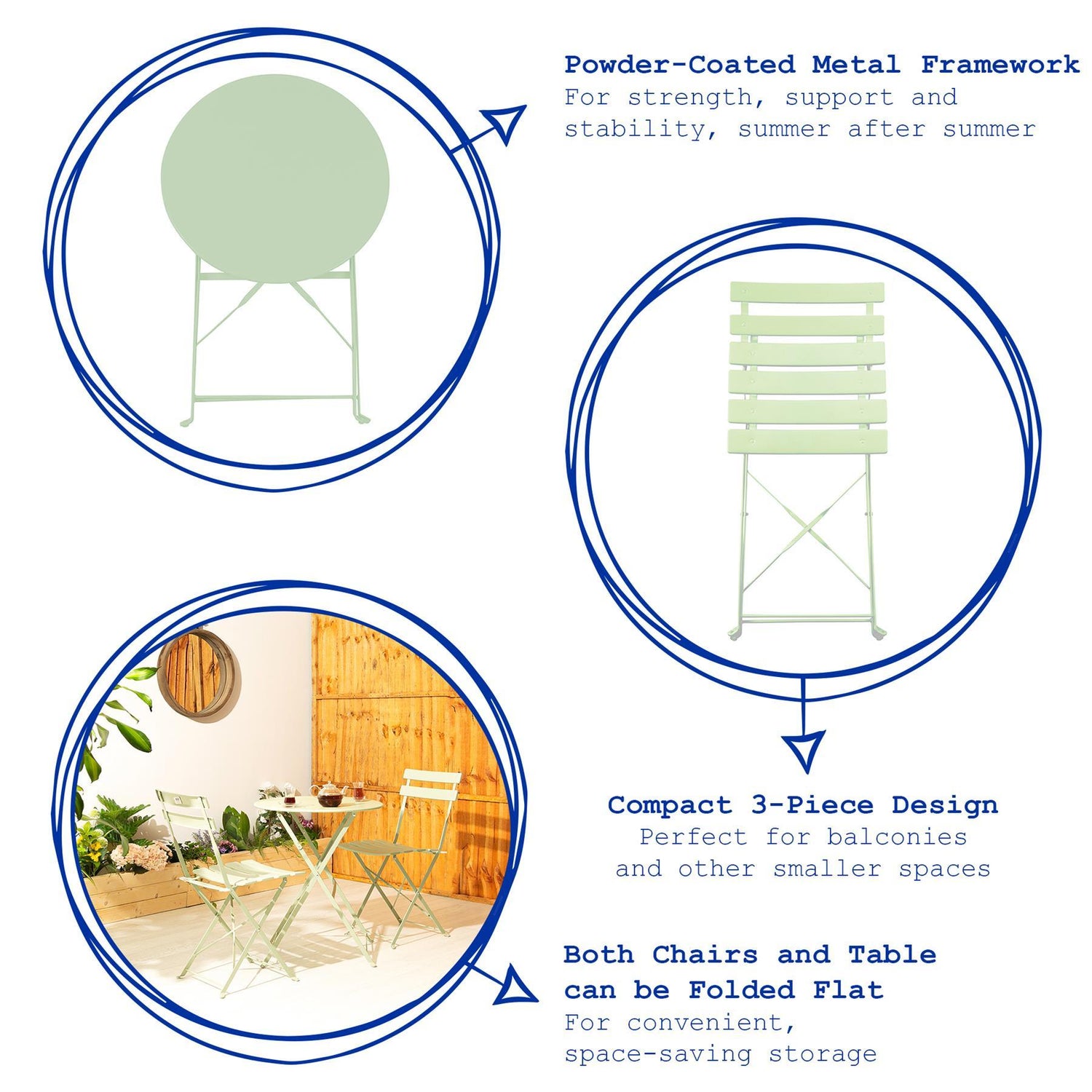 Sage Green Two-Seater Round Bistro Set