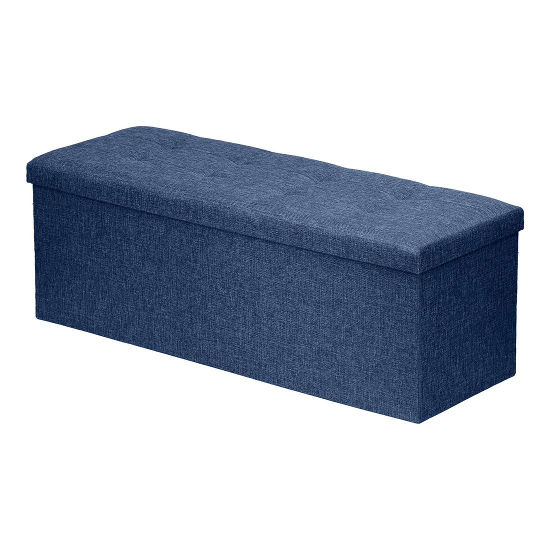 Navy Linen-Look Foldable Storage Ottoman - 111cm x 37cm x 39cm