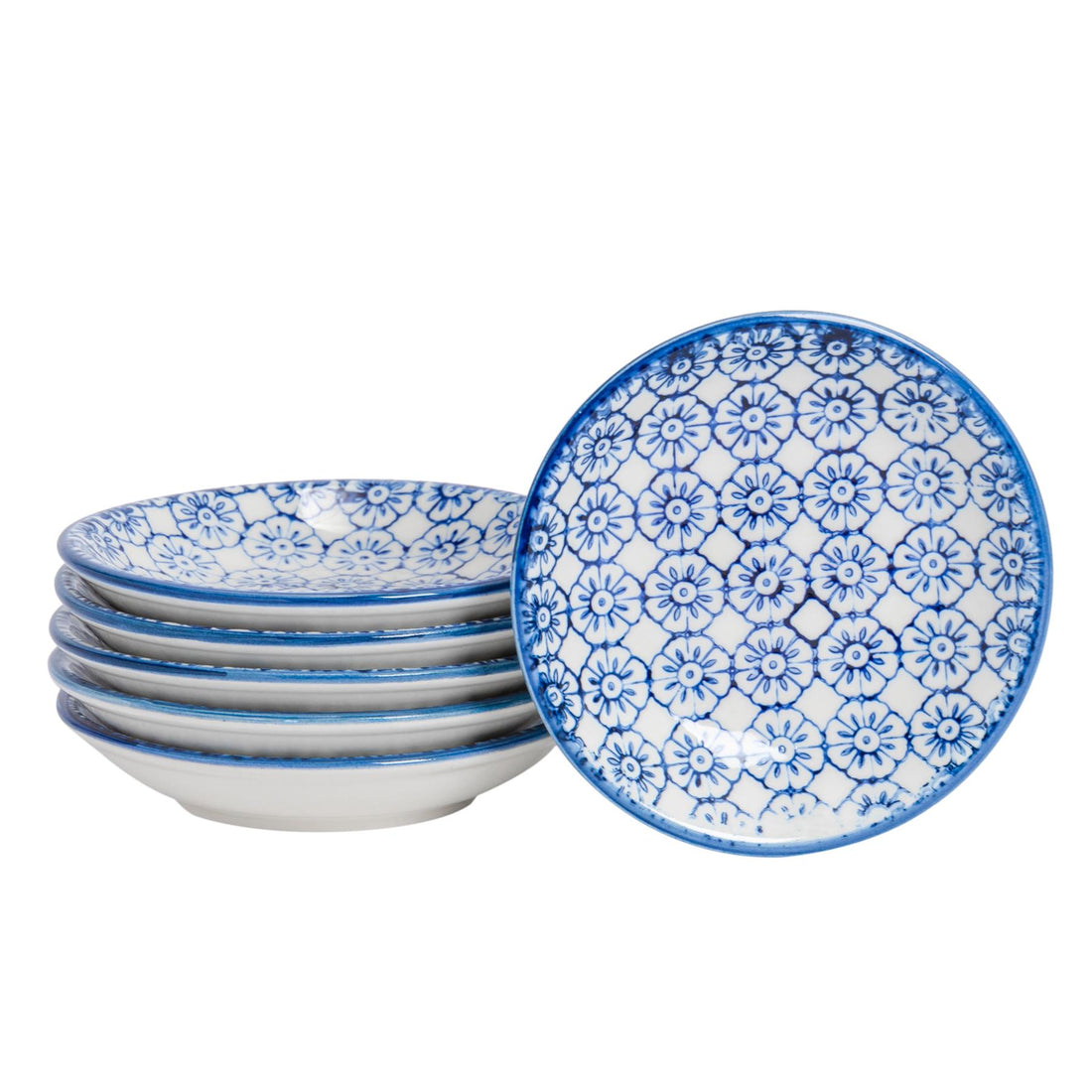 10cm Hand-Printed Navy Stoneware Sauce Dishes - Pack of Six