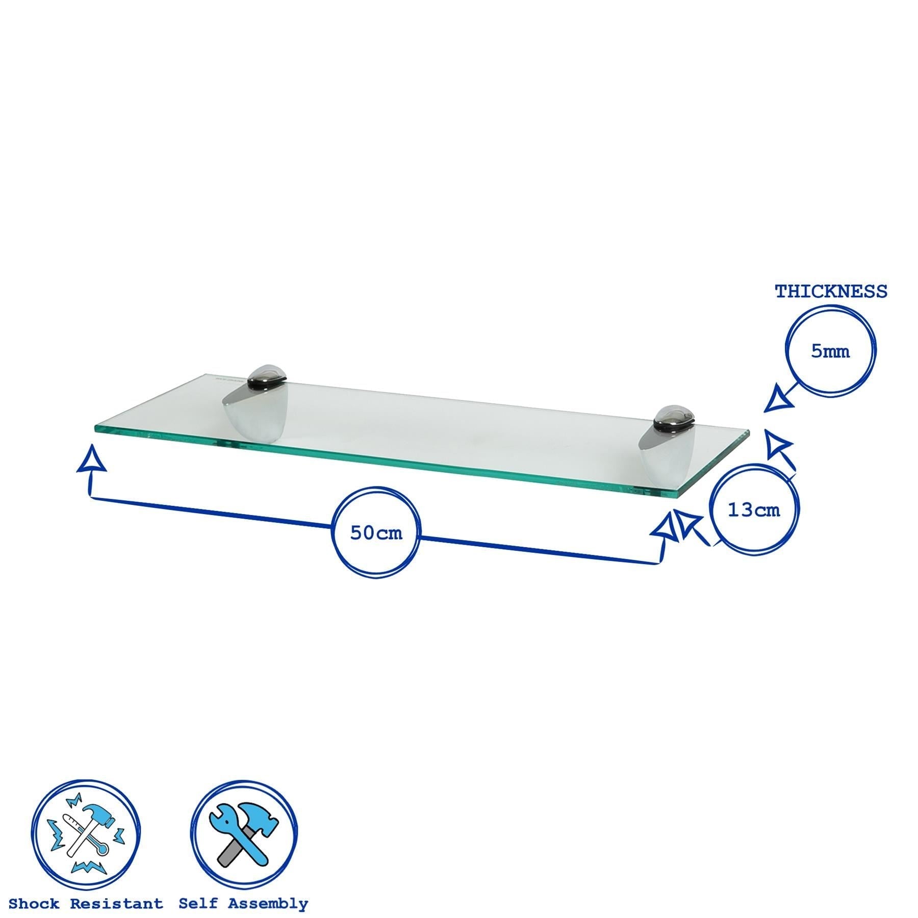 50cm Floating Glass Shelf with Black Fixings