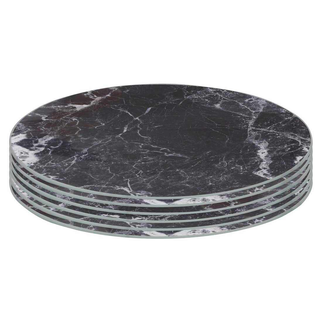 Black Marble-Effect 30cm Round Glass Placemats - Pack of 6