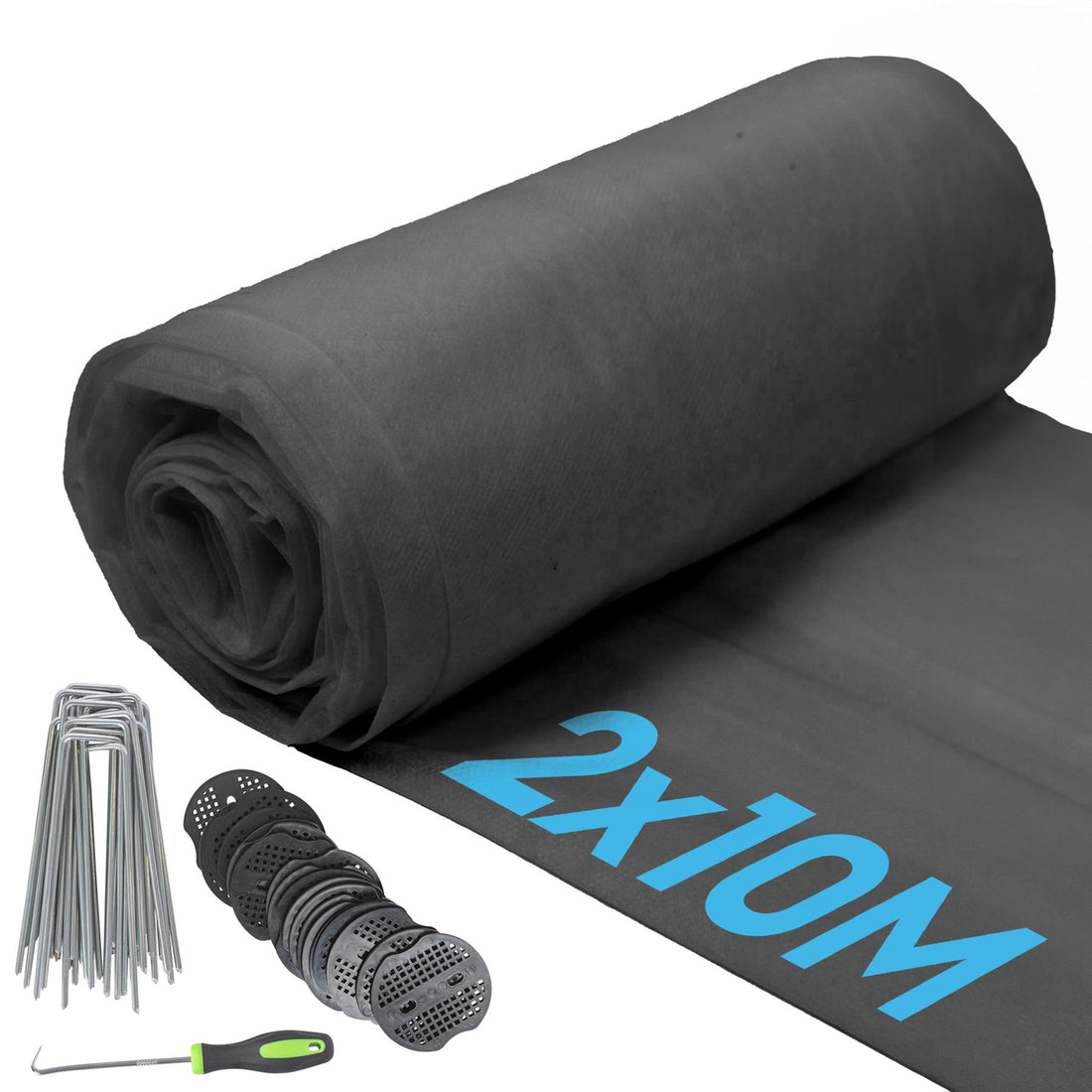 50gsm Weed Control Fabric with Pegs &amp; Plates - 2m x 10m Total (2 Rolls)