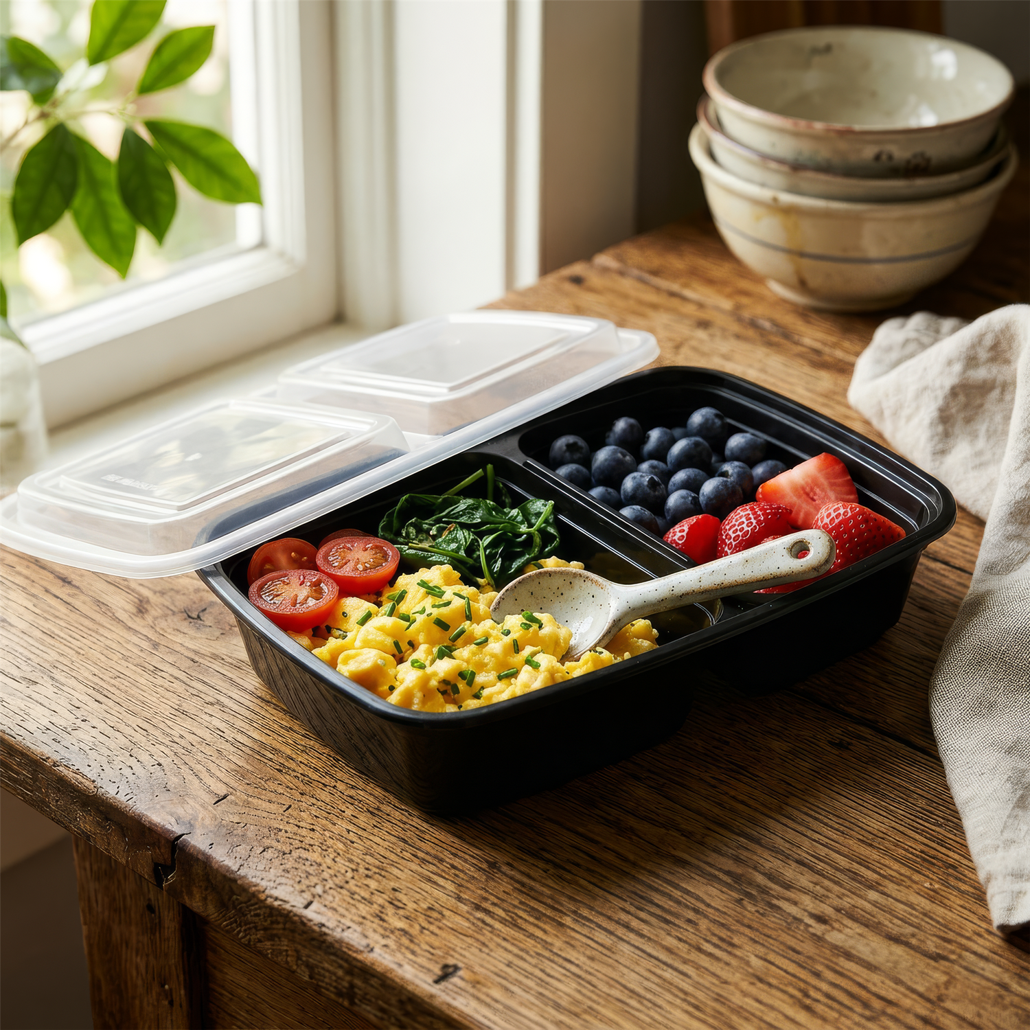 Reusable Meal Prep Containers - 2 Compartments (800ml) - Pack of 10