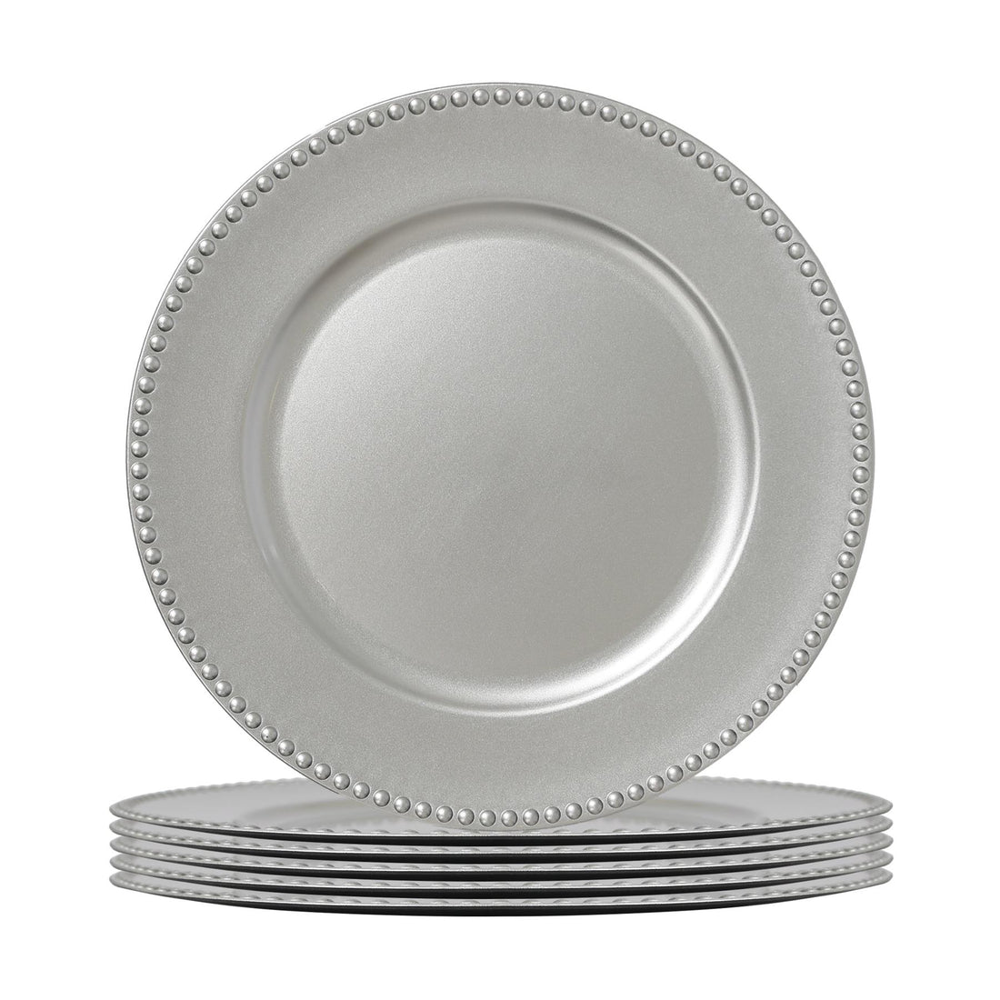 Silver 33cm Round Beaded Melamine Charger Plates - Pack of 6
