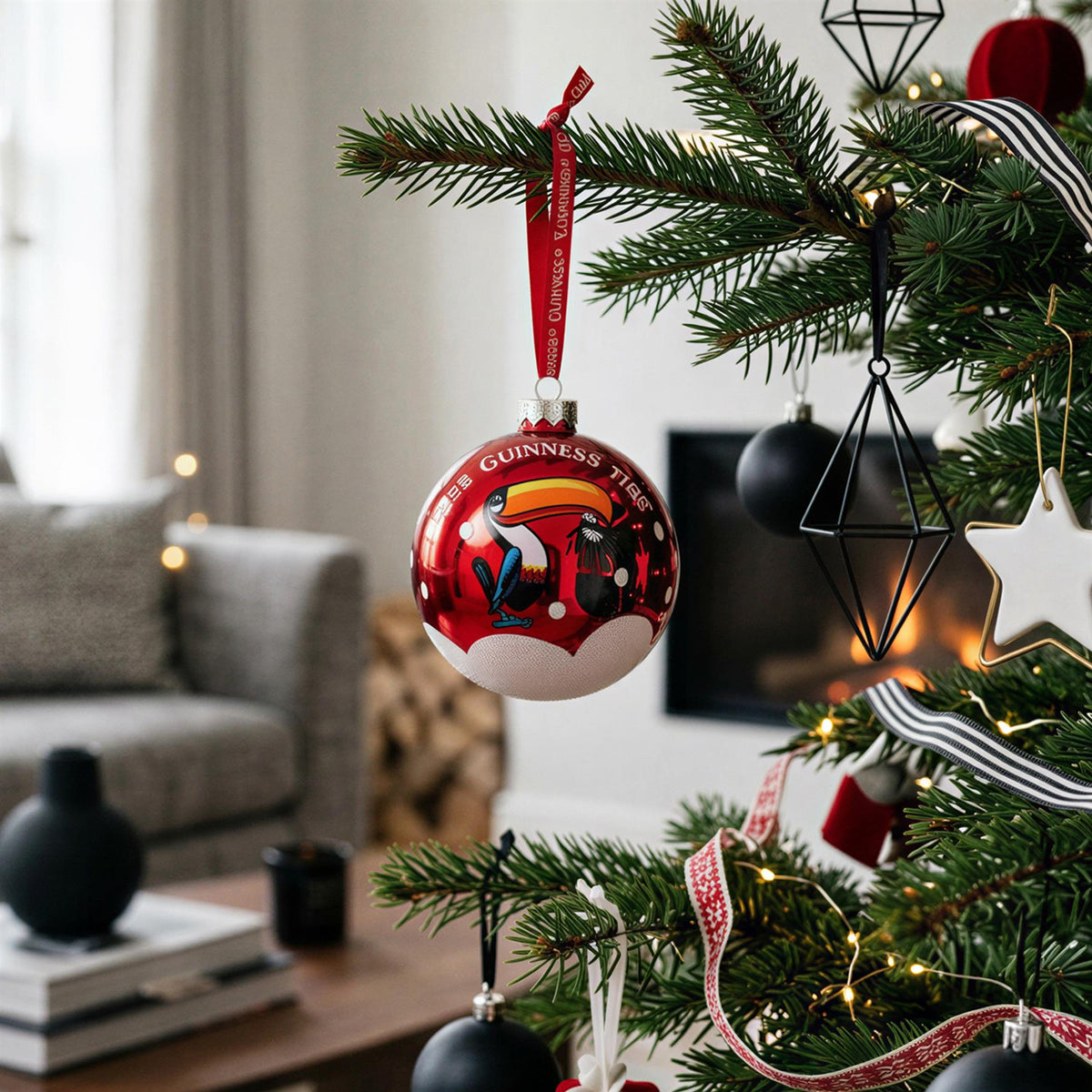 Guinness Toucan Christmas Bauble - 8cm - Red