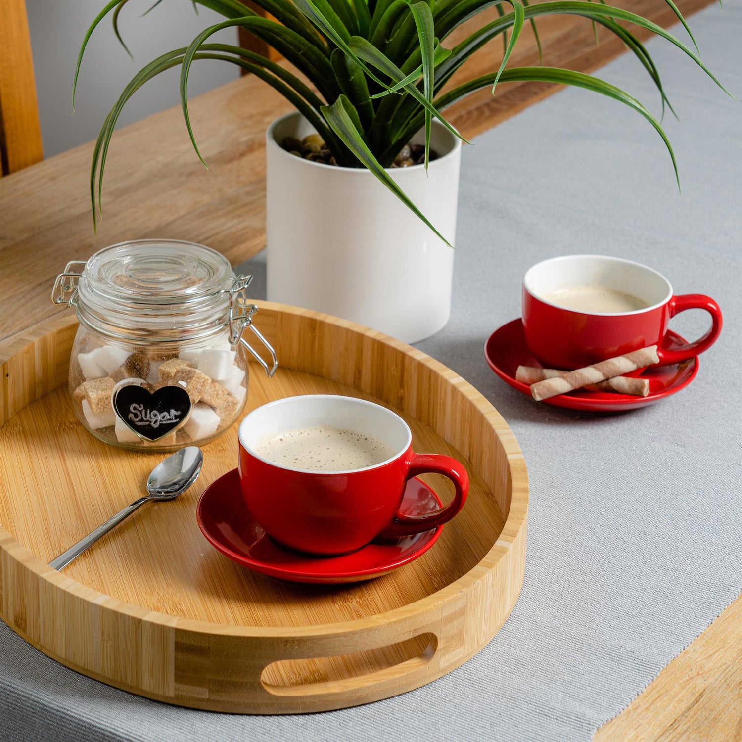 250ml Red Cappuccino Cups &amp; Saucers - Pack of Six