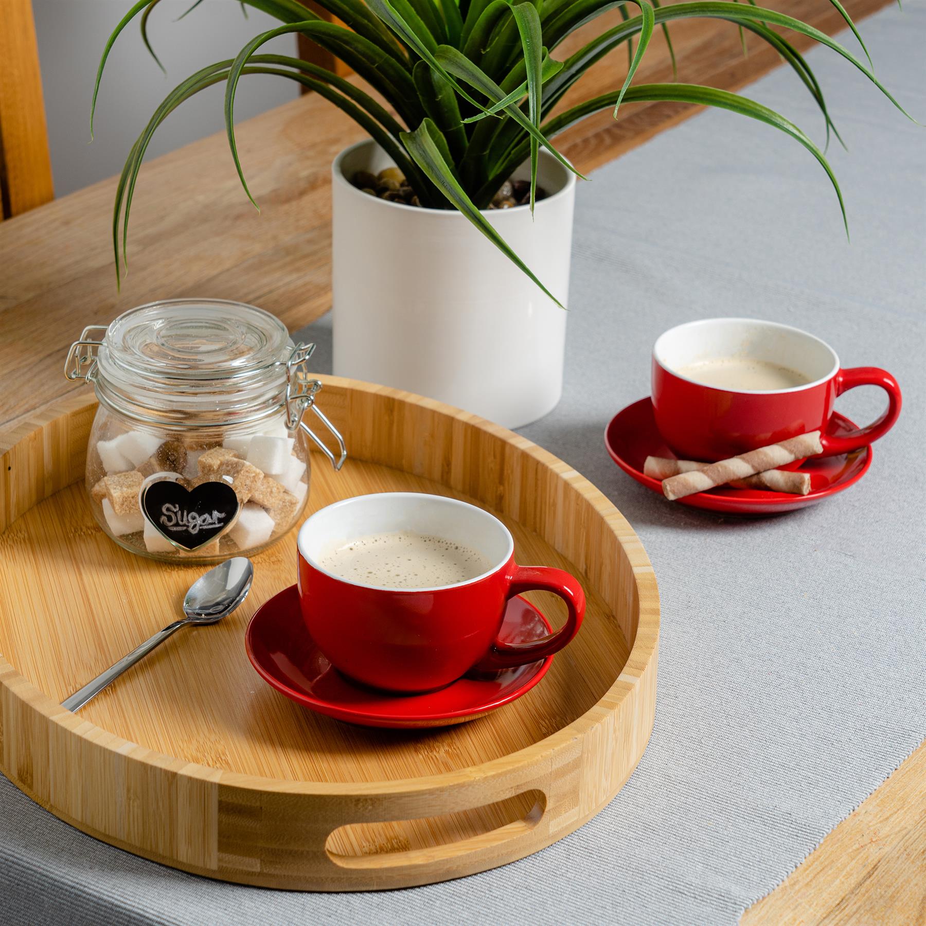 250ml Red Cappuccino Cups &amp; Saucers - Pack of Six