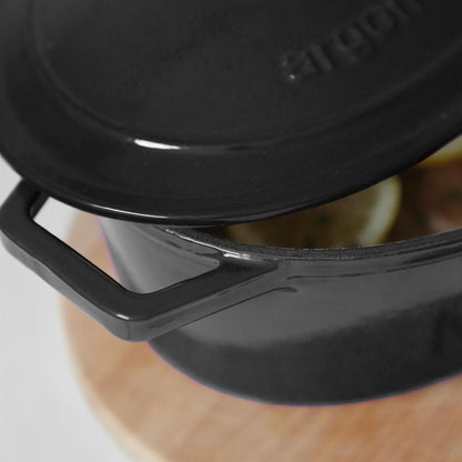 4.68L Matt Black Oval Cast Iron Casserole Dish