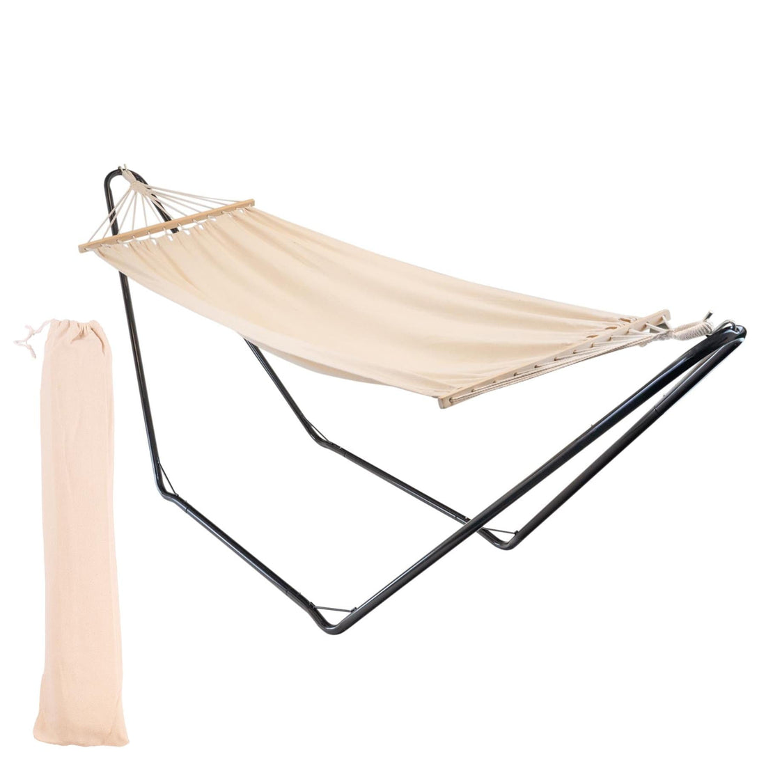 200cm x 80cm Deluxe Cream Cotton Garden Hammock with Metal Stand