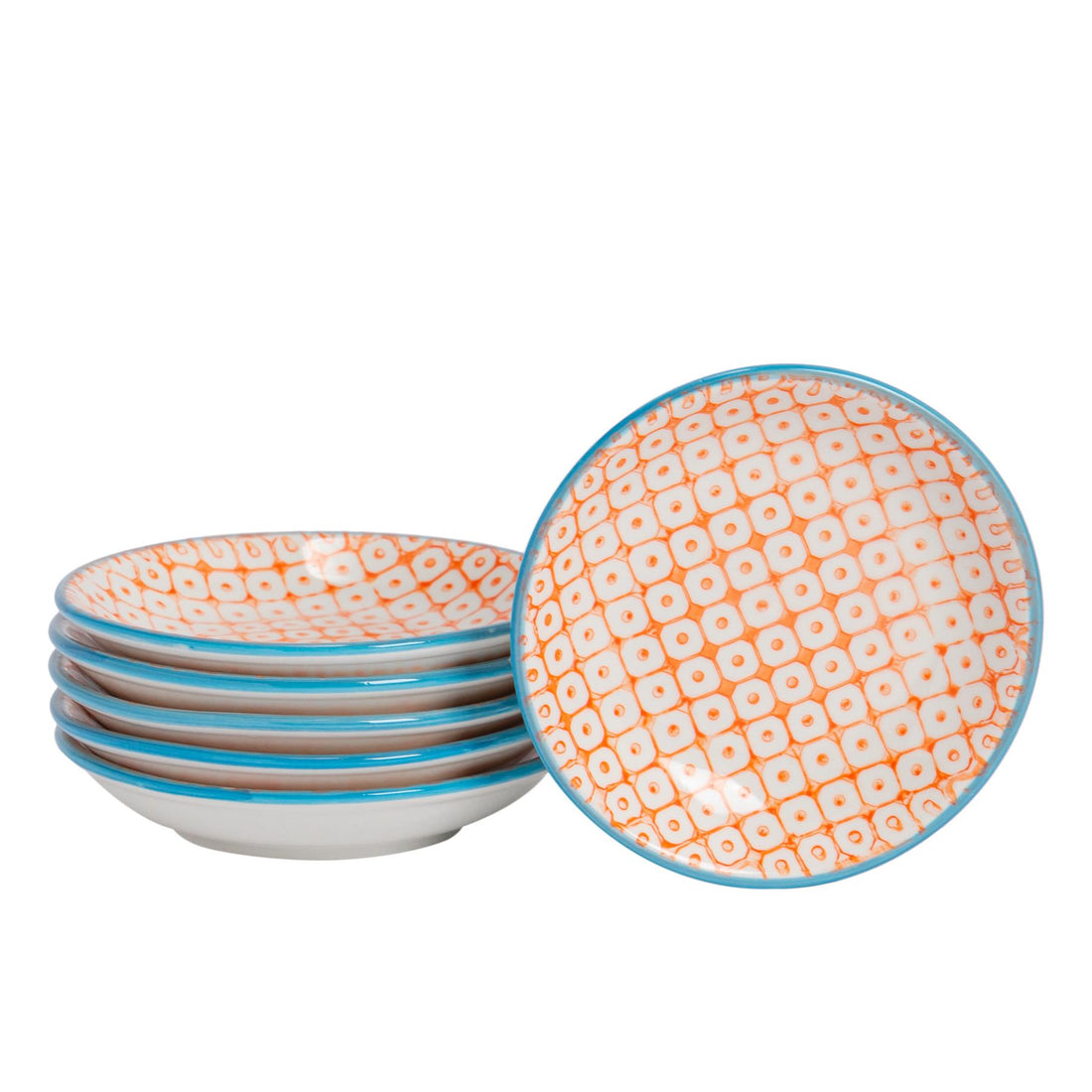 10cm Hand-Printed Orange Stoneware Sauce Dishes - Pack of Six