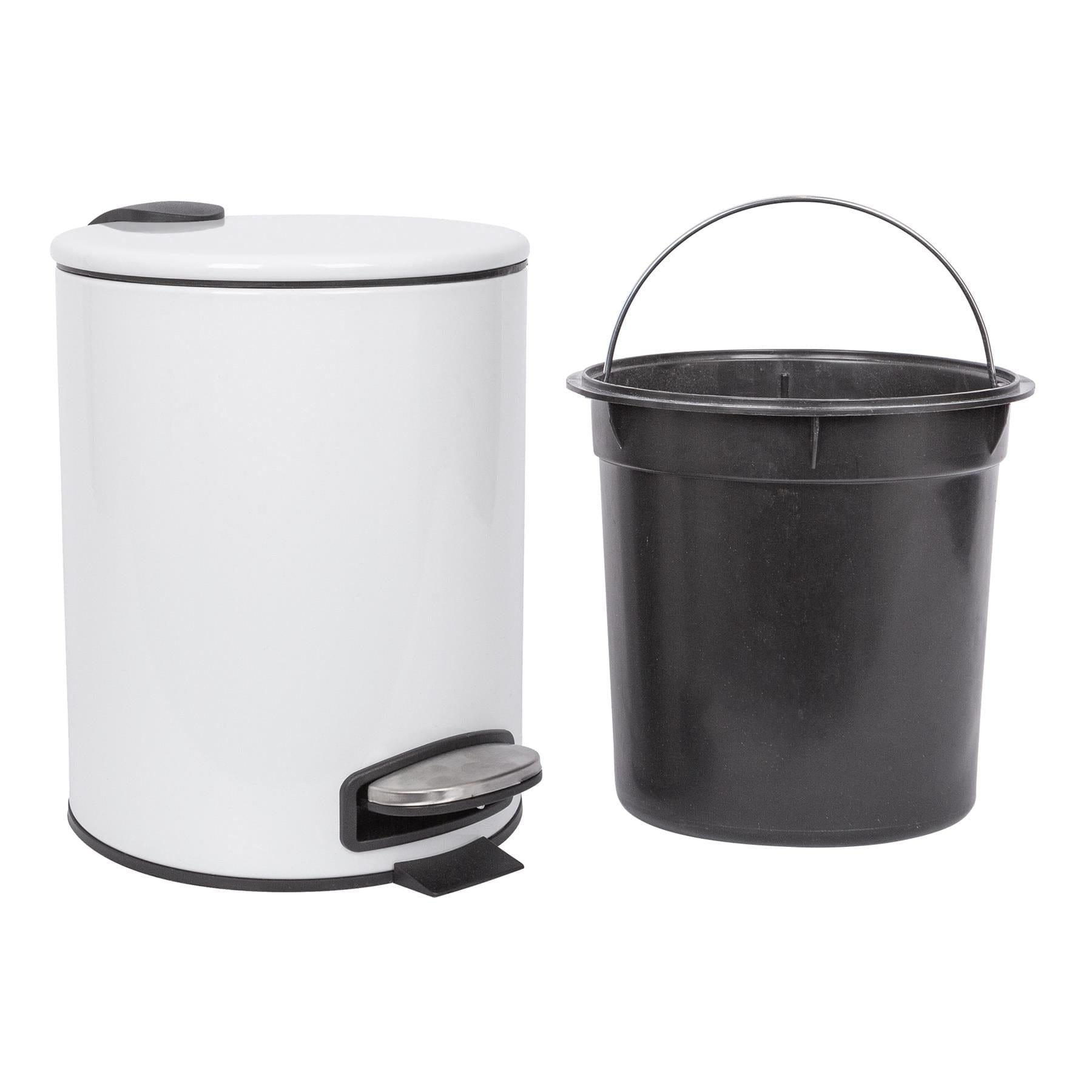 2pc 5L White Round Stainless Steel Pedal Bin &amp; Toilet Brush Set