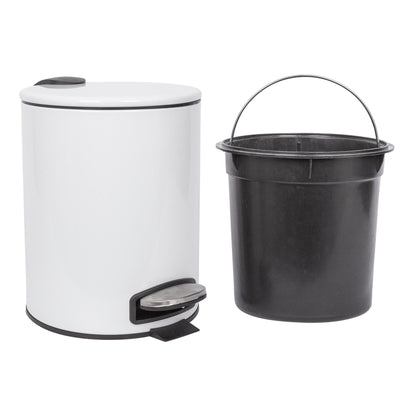 2pc 5L White Round Stainless Steel Pedal Bin &amp; Toilet Brush Set