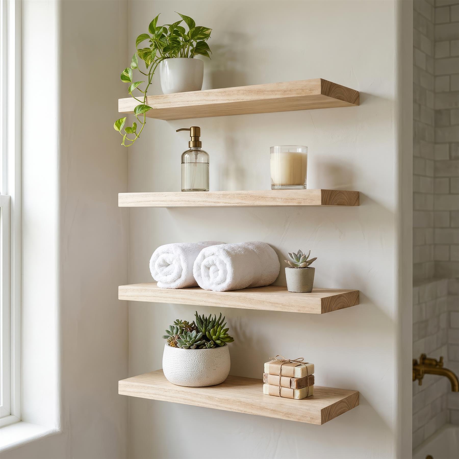 4 Piece Rustic Wooden Floating Shelf Set - 40cm