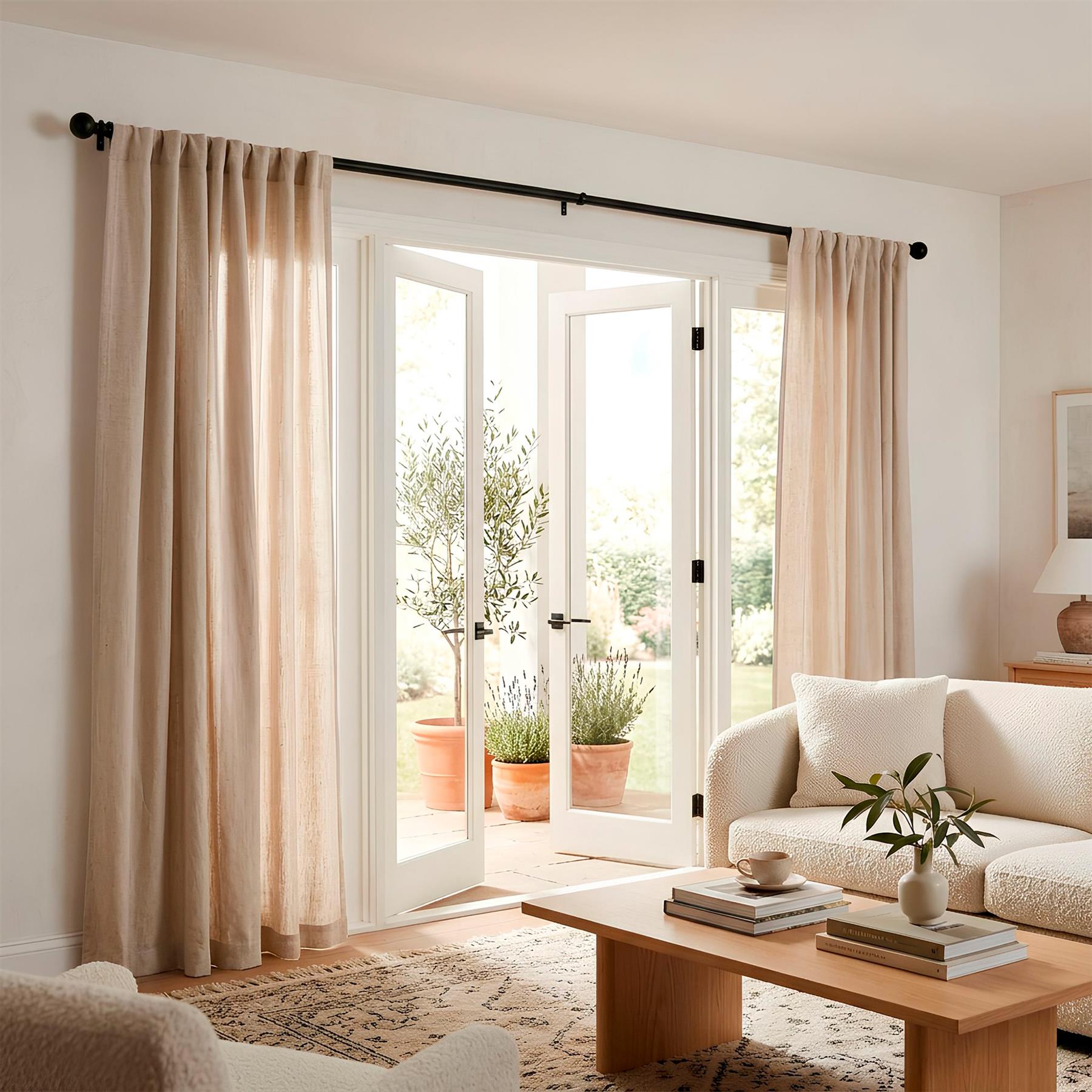 Extendable Metal Ball Curtain Pole Kit - 77 to 250cm - Matt Black